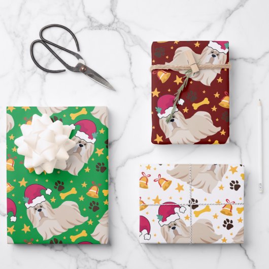 Shih Tzu Dog zu Weihnachten in der Weihnachtsmannm Geschenkpapier Set (Vorderseite)