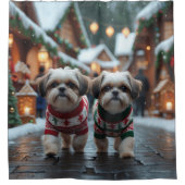 Shih Tzu Dogs Christmas Snow Holiday Duschvorhang (Vorderseite)