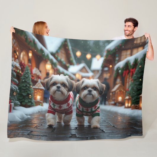 Shih Tzu Dogs Christmas Snow Holiday Fleecedecke (Beispiel)