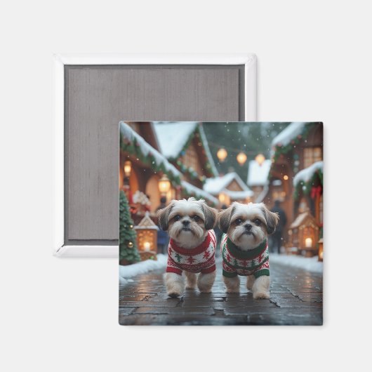Shih Tzu Dogs Christmas Snow Holiday Magnet