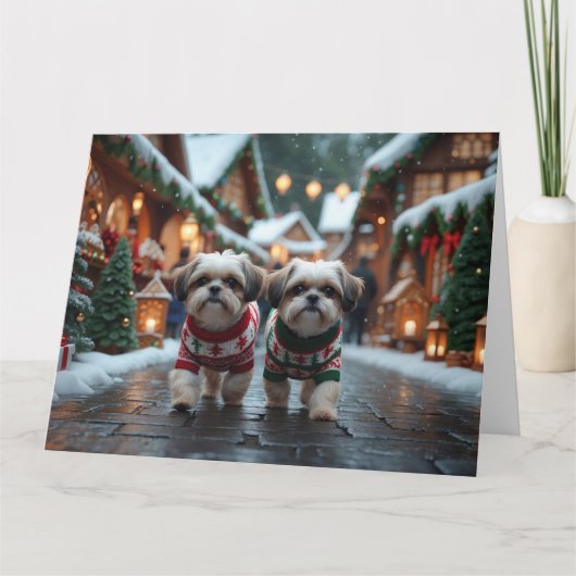 Shih Tzu Dogs Weihnachtsschneeurlaub Karte (Vorderseite)