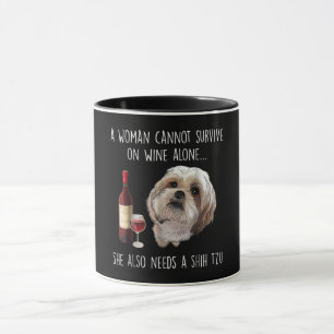 Shih Tzu  Eine Frau kann nicht allein auf Wein üb Tasse