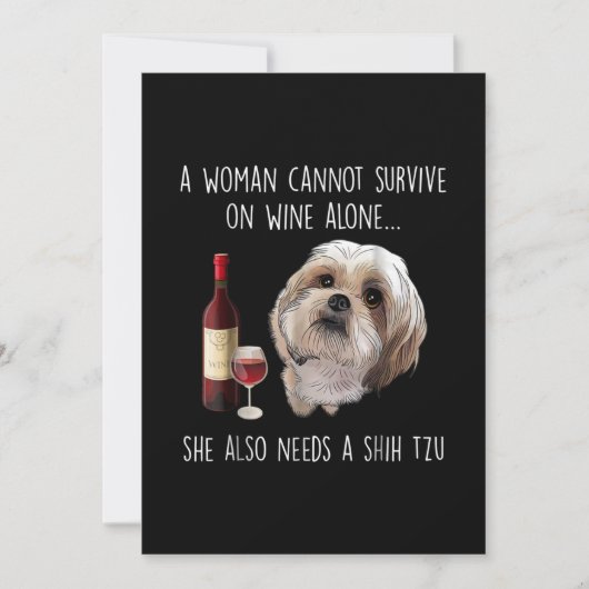 Shih Tzu| Eine Frau kann nicht allein auf Wein übe Dankeskarte (Vorderseite)