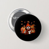 Shih Tzu Erntedank Leopard Pumpkins Herbstlaub Button (Vorne & Hinten)