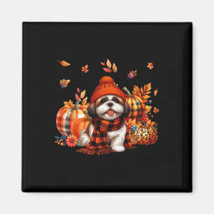 Shih Tzu Erntedank Leopard Pumpkins Herbstlaub Magnet