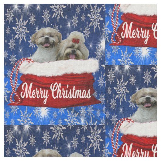 Shih tzu Fabric Christmas Stoff (Nahaufnahme)