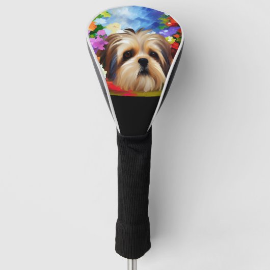 Shih Tzu Face umgeben von Blume Golf Headcover (Vorderseite)