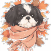 Shih Tzu Fall Dog Autumn Leaves Erntedank Copy Aufkleber (Vorderseite)