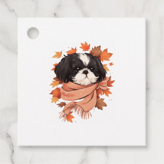 Shih Tzu Fall Dog Autumn Leaves Erntedank Copy Geschenkanhänger (Vorderseite)