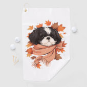 Shih Tzu Fall Dog Autumn Leaves Erntedank Copy Golfhandtuch (Insitu)