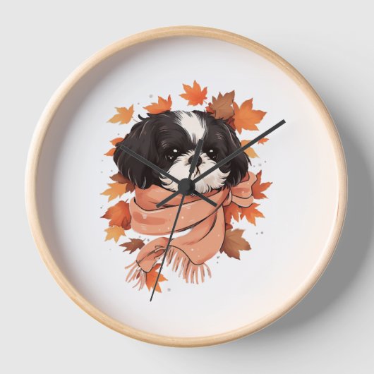 Shih Tzu Fall Dog Autumn Leaves Erntedank Copy Uhr (Vorderseite)