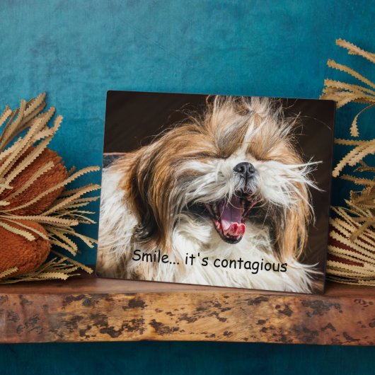 Shih tzu gähnende Lächeln Text anpassen Fotoplatte (Seite)