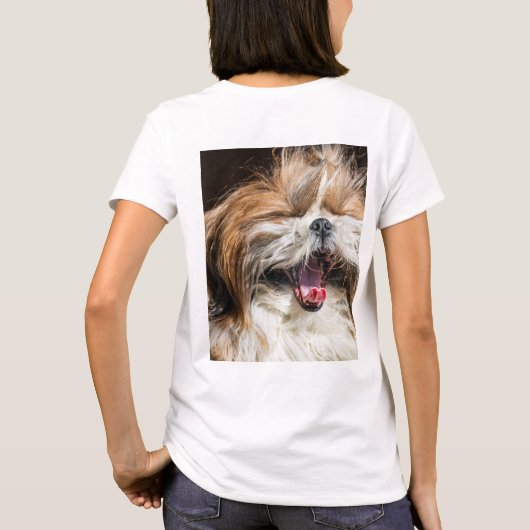 Shih tzu gähnende Lächeln Text anpassen T-Shirt (Rückseite)