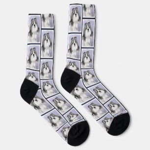 Shih Tzu Gemälde Schwarz & Weiß Originale Hunde Ku Socken