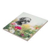 Shih Tzu Girl mit Blume Keramik Tile Fliese (Seite)