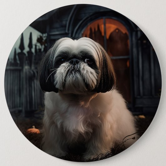 Shih Tzu Halloween Beängstigend Button (Vorderseite)