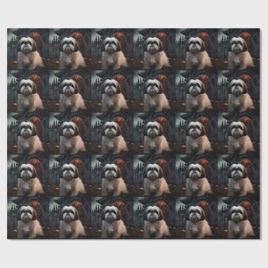 Shih Tzu Halloween Beängstigend Geschenkpapier (Flach)