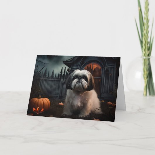 Shih Tzu Halloween Beängstigend Karte (Vorderseite)