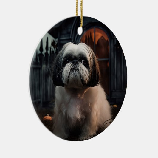 Shih Tzu Halloween Beängstigend Keramik Ornament (Rechts)