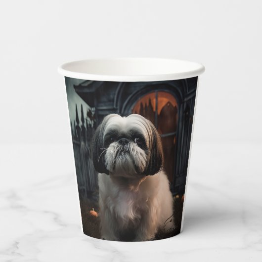 Shih Tzu Halloween Beängstigend Pappbecher (Rückseite)