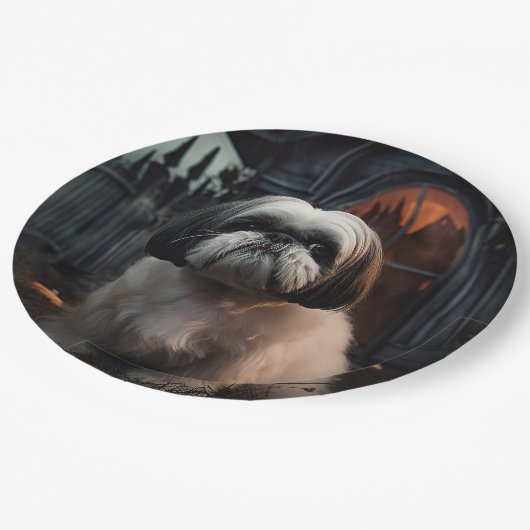 Shih Tzu Halloween Beängstigend Pappteller (Schrägansicht)