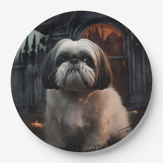 Shih Tzu Halloween Beängstigend Pappteller (Vorderseite)