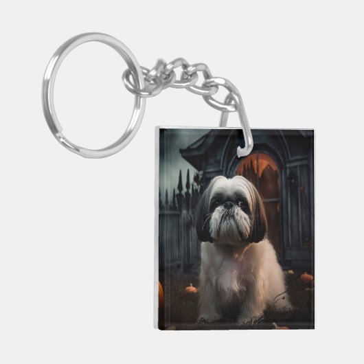 Shih Tzu Halloween Beängstigend Schlüsselanhänger (Vorderseite links)