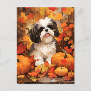 Shih Tzu Herbst Thanksgiving  Postkarte