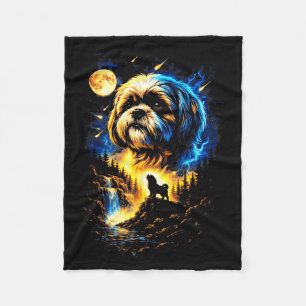 Shih Tzu heult zum Mond Vintage 90er lustiger Hund Fleecedecke