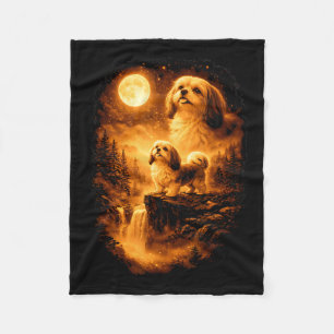 Shih Tzu Heult zum Mond Vintage 90er Lustiger Hund Fleecedecke
