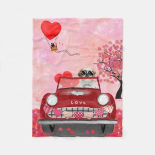 Shih Tzu Hund Auto mit Herzen Valentinstag Fleecedecke