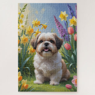 Shih Tzu Hund Frühlingsblumen Malerei Puzzle