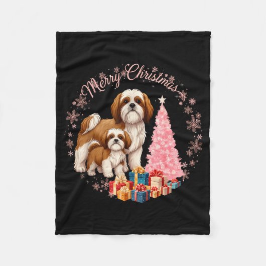 Shih Tzu Hund Leicht Schnee Frohe Weihnachten Hut Fleecedecke (Vorderseite)