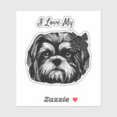 Shih Tzu Hund mit Polka dot bow Original Art Aufkleber (Blatt)