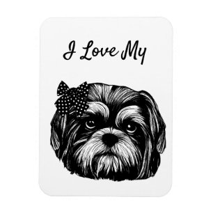 Shih Tzu Hund mit Polka dot bow Original Art Magnet