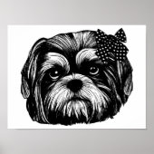 Shih Tzu Hund mit Polka dot bow Original Art Poster (Vorne)