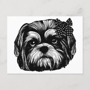 Shih Tzu Hund mit Polka dot bow Original Art Postkarte
