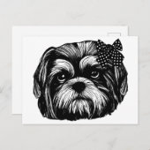 Shih Tzu Hund mit Polka dot bow Original Art Postkarte (Vorne/Hinten)