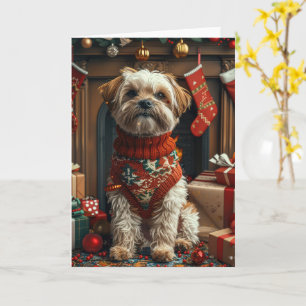 Shih Tzu Hund mit Weihnachtsgeschenken Kamin Karte