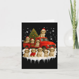 Shih Tzu Hund roter LKW Weihnachtsbaum Santa hässl Karte