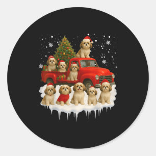 Shih Tzu Hund roter LKW Weihnachtsbaum Santa hässl Runder Aufkleber