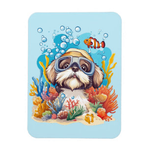 Shih Tzu Hund Schnorcheln am Korallenriff Magnet