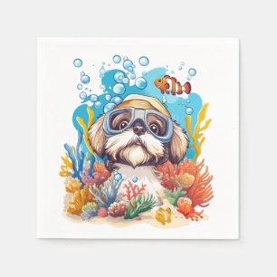 Shih Tzu Hund Schnorcheln am Korallenriff Serviette