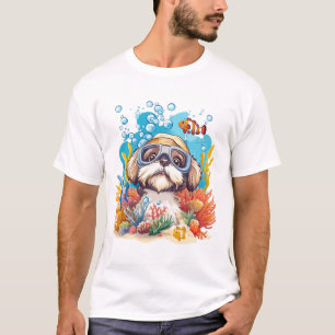 Shih Tzu Hund Schnorcheln am Korallenriff T-Shirt