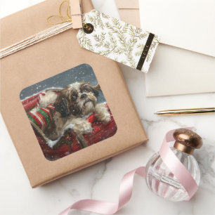Shih Tzu Hund Weihnachten Festlich Quadratischer Aufkleber