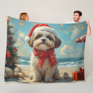 Shih Tzu Hund Weihnachten Vintage Strand Fleecedecke