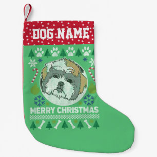 Shih Tzu Hund züchten eifrig Weihnachtsschwitz Kleiner Weihnachtsstrumpf