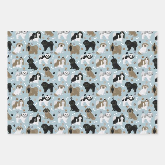 Shih Tzu Hunde Paws and Bones Geschenkpapier Set (Vorderseite)