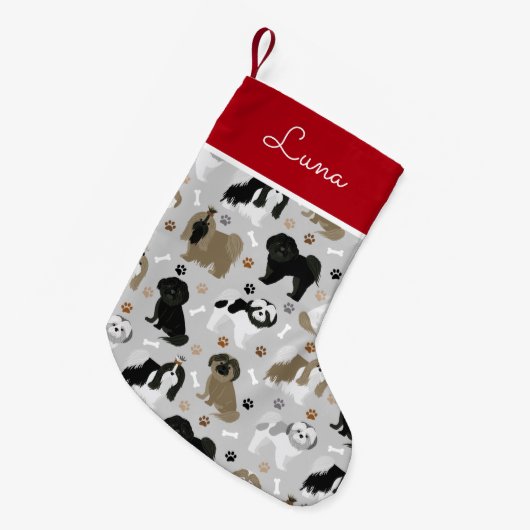 Shih Tzu Hunde Paws and Bones Kleiner Weihnachtsstrumpf (Vorderansicht (hängend))