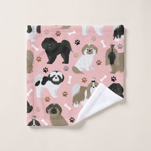 Shih Tzu Hunde Paws & Bones Badetuch Set (Waschlappen)